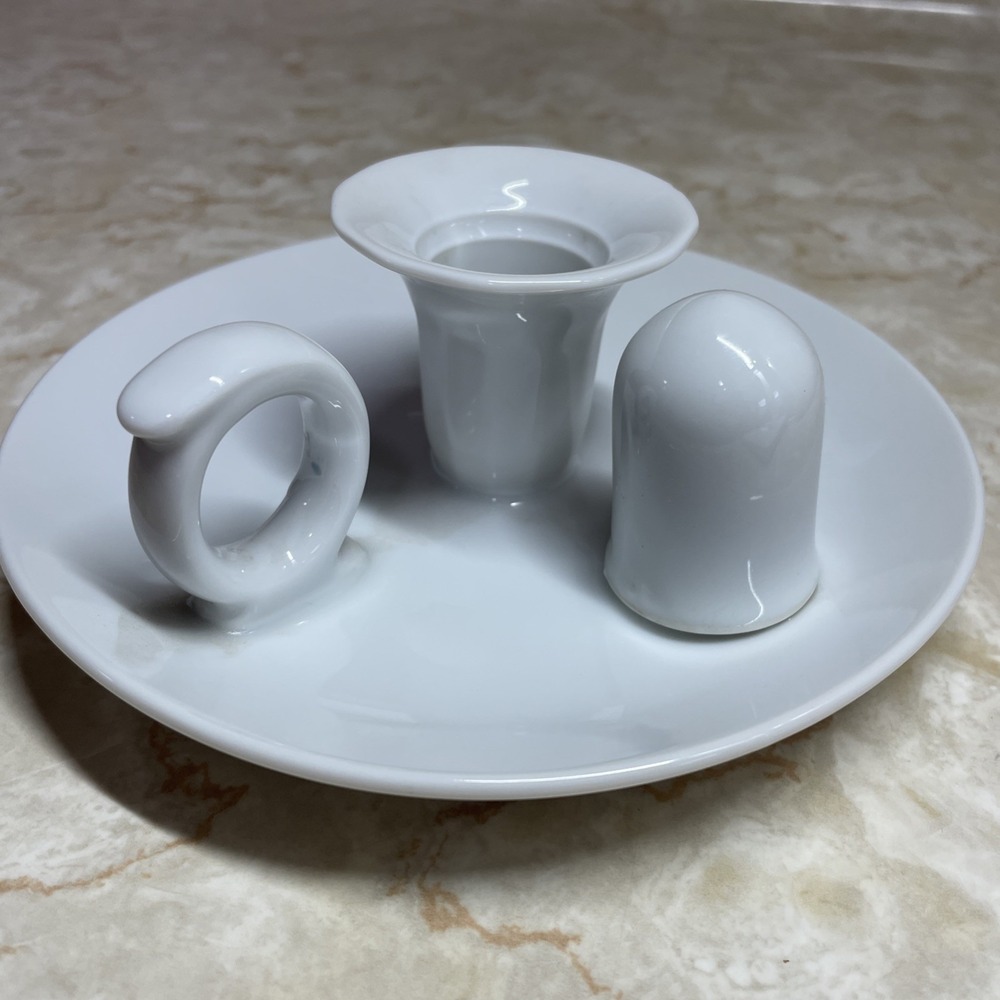 Vintage White Porcelain‎ Candle & Match Stick Holders, Snuffer Cottagecore